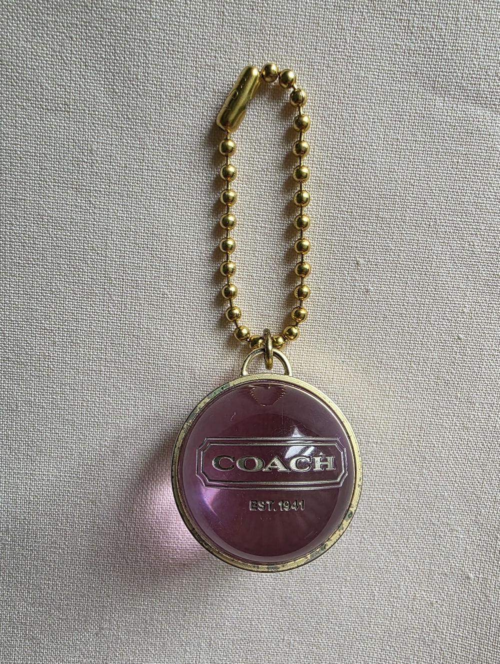 Coach Orb Charm Purple Resin Gold Tone Metal Keychain Y2K - Picture 2 of 8